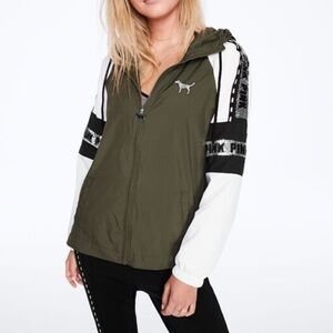 Victoria's Secret Pink Bling Campus Hoodie Anorak Jacket Olive Green XS S
